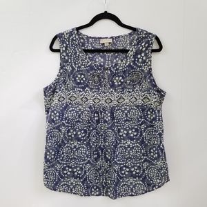 Dress Barn Sleeveless Beaded Batik Top Blue Large